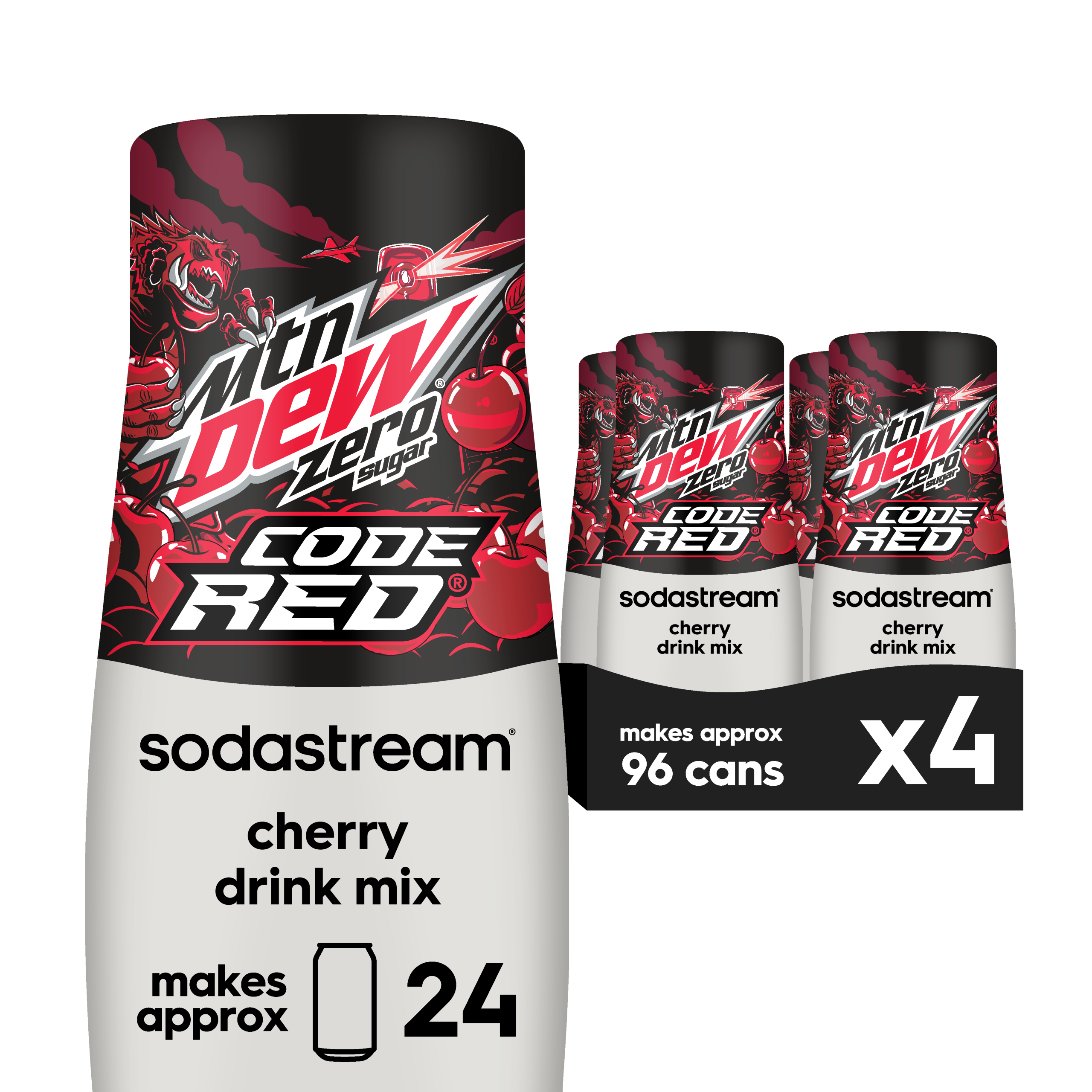 Sodastream MTN DEW? Code Red Zero Sugar Cherry Drink Mix 4 Pack 440ml
